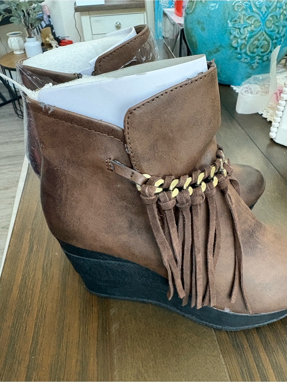 Sbicca Brown Fringe Ankle Booties with Braided Accent - Picture 2 of 5